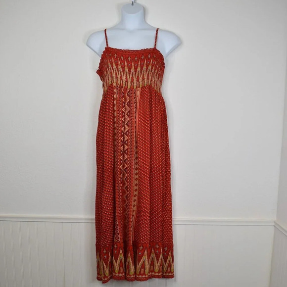 Cost Plus World Market Dresses & Skirts - World Market Boho Maxi Dress Sz M Smocked Tiered Flowy Southwestern Tribal Aztec